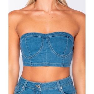 Mid Blue Denim Crop Top